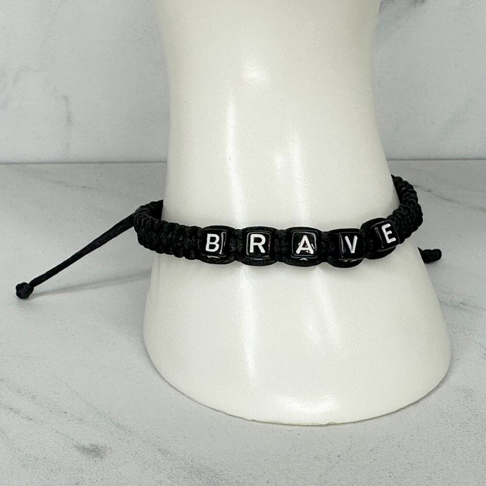 BRAVE Black Cube Letter Bead Macrame Cord Adjustable Bracelet Inspirational ✨